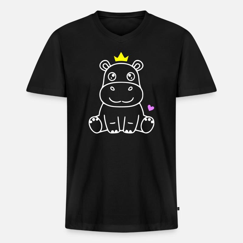 Nilpferd mit Krone Prinz Prinzessin - Männer Premium Bio T-Shirt mit V-Ausschnitt - Schwarz