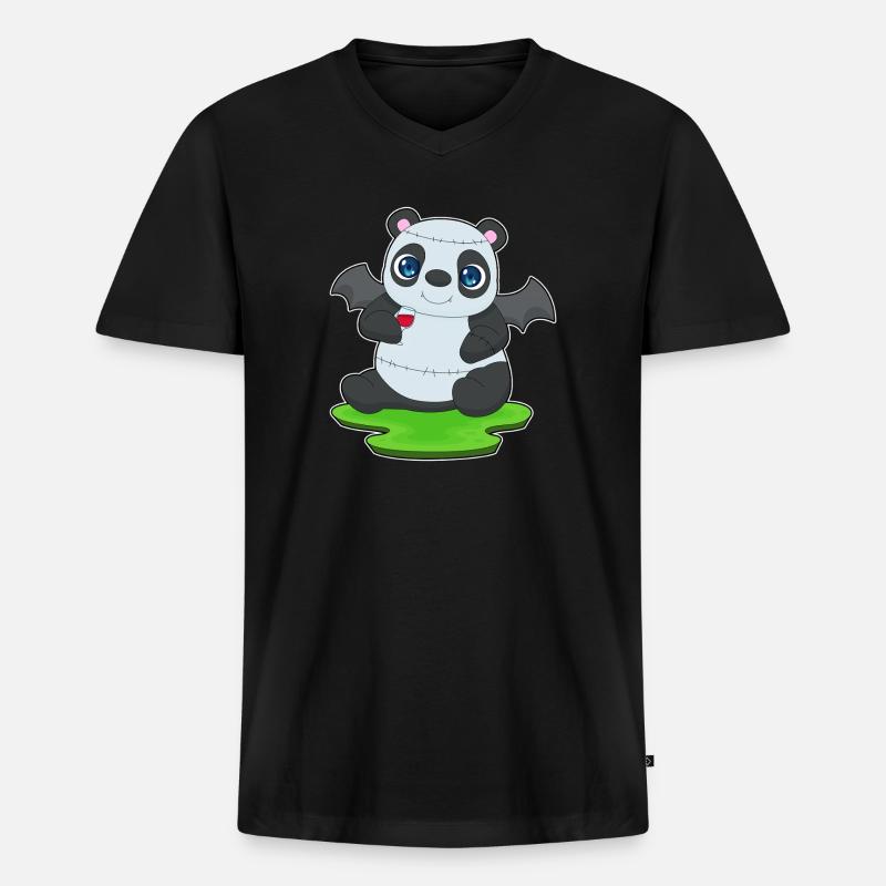 Panda Halloween Vampir - Männer Premium Bio T-Shirt mit V-Ausschnitt - Schwarz