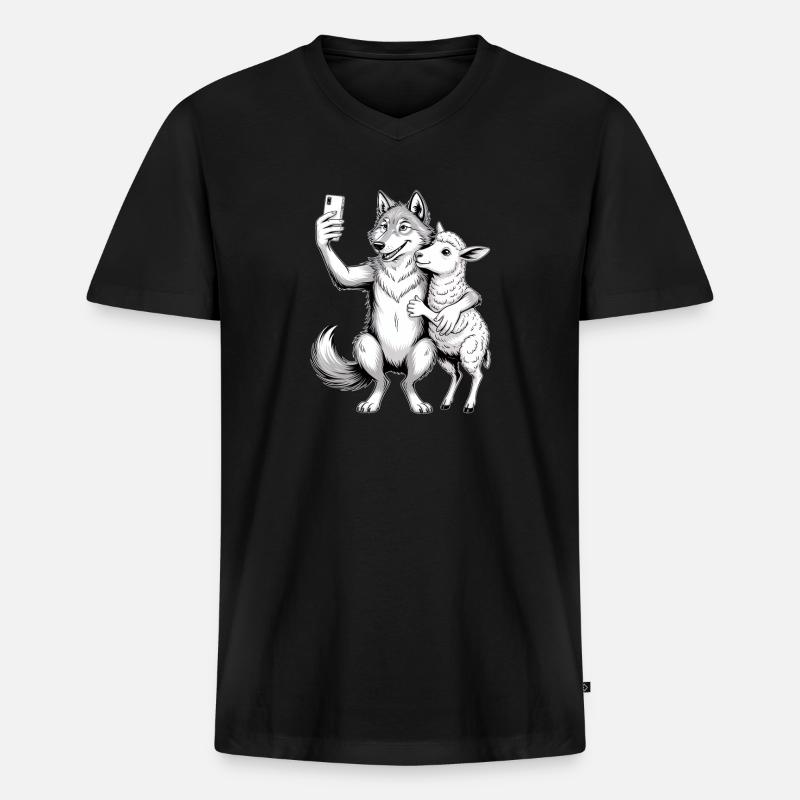 Wolf und Schaf  - Männer Premium Bio T-Shirt mit V-Ausschnitt - Schwarz
