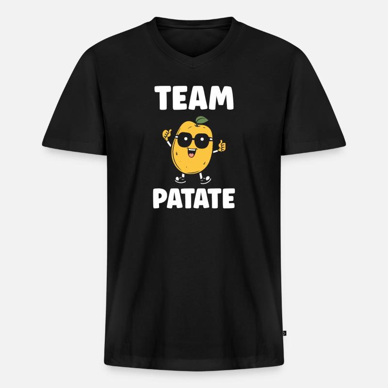 Team Potato Smiling Maskottchen - Männer Premium Bio T-Shirt mit V-Ausschnitt - Schwarz