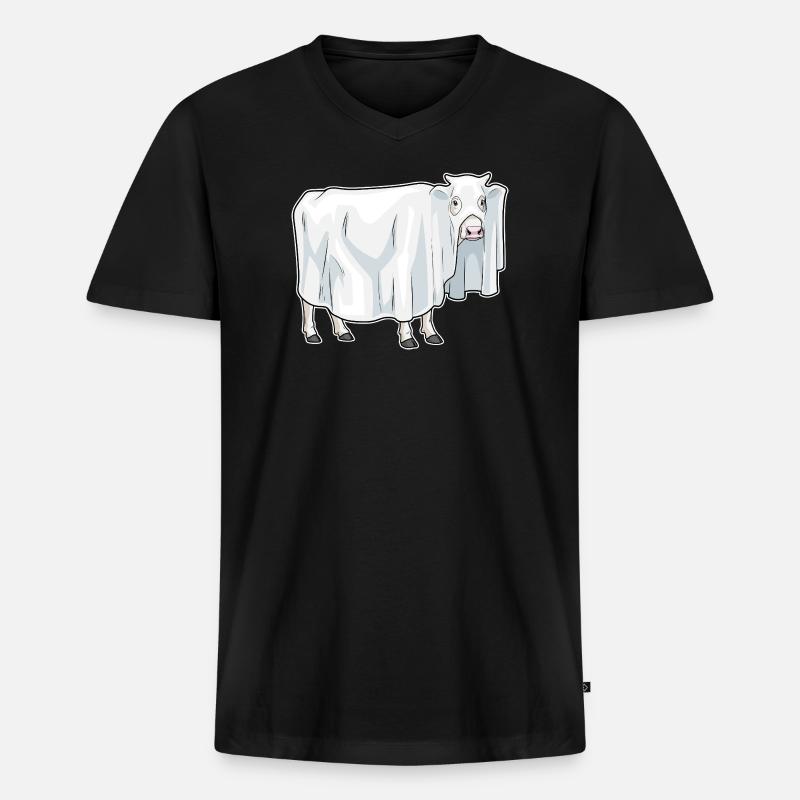 Kuh Halloween Geist - Männer Premium Bio T-Shirt mit V-Ausschnitt - Schwarz