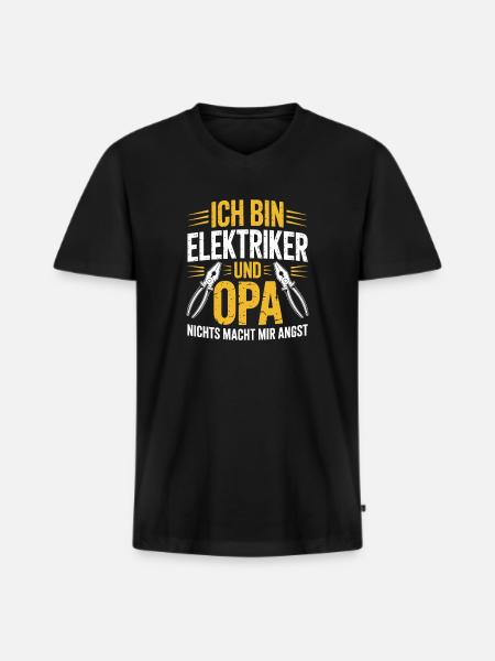 Ich bin Elektriker und Opa  - Männer Premium Bio T-Shirt mit V-Ausschnitt - Schwarz