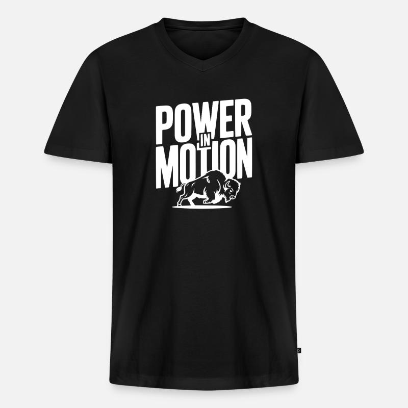Kraft in Bewegung - Männer Premium Bio T-Shirt mit V-Ausschnitt - Schwarz