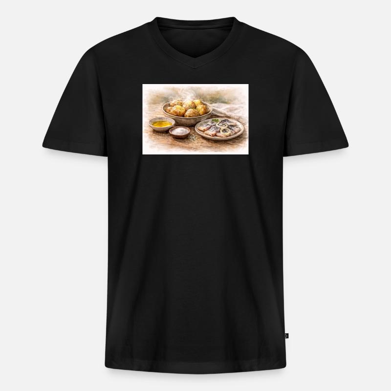 Pellkartoffeln mit Hering ukrainisch - Männer Premium Bio T-Shirt mit V-Ausschnitt - Schwarz
