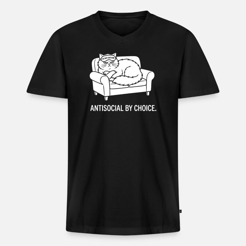 Antisocial by Choice Katze Geschenk - Männer Premium Bio T-Shirt mit V-Ausschnitt - Schwarz