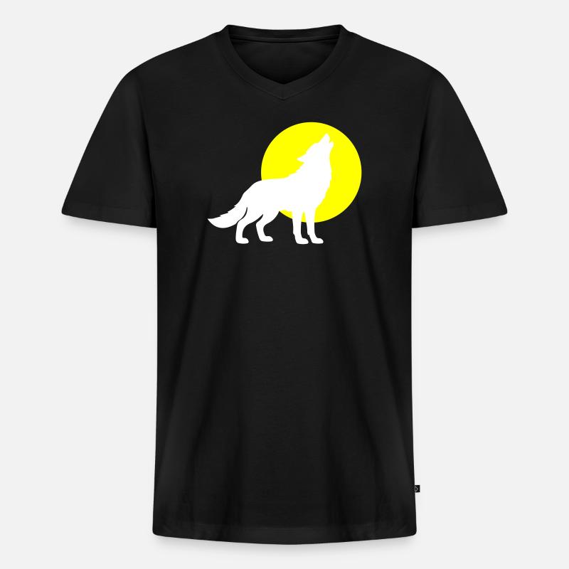 Wolf Silhouette - Männer Premium Bio T-Shirt mit V-Ausschnitt - Schwarz