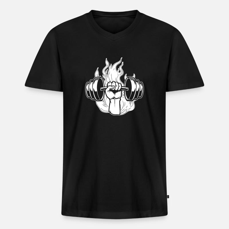 Powerlifting Bodybuilder Fire Dumbbell - Männer Premium Bio T-Shirt mit V-Ausschnitt - Schwarz