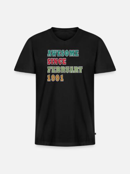 February 1991 Birthday Gift - Men's Premium Organic T-shirt with V-neck - black