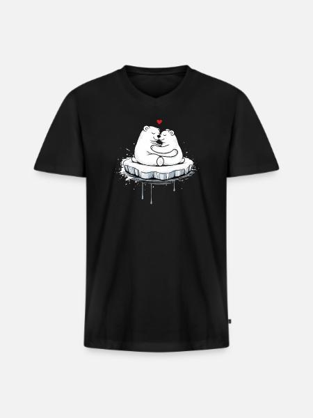 Zwei kuschelnde Eisbären auf Eisscholle - Männer Premium Bio T-Shirt mit V-Ausschnitt - Schwarz