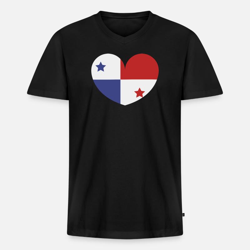 Panama-Herzflagge - Männer Premium Bio T-Shirt mit V-Ausschnitt - Schwarz