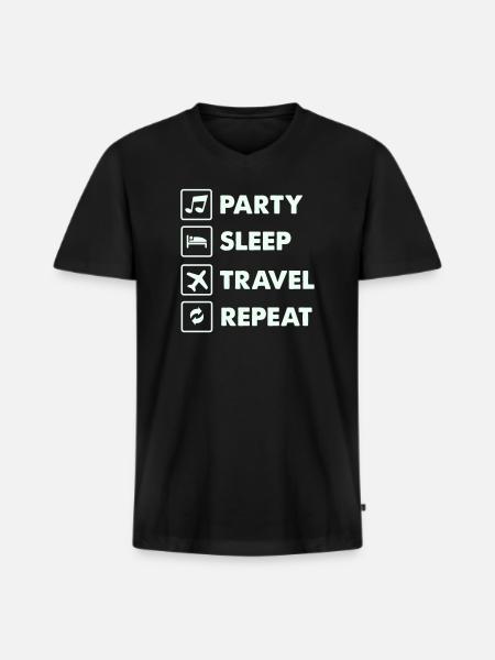 Party Sleep Travel Repeat - Men's Premium Organic T-shirt with V-neck - black