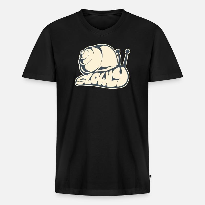 Langsam, gezeichnetes Wort (V2) - Männer Premium Bio T-Shirt mit V-Ausschnitt - Schwarz
