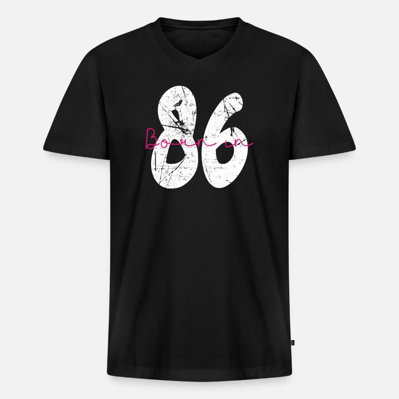 Born in 86 Neon Retro - Männer Premium Bio T-Shirt mit V-Ausschnitt - Schwarz