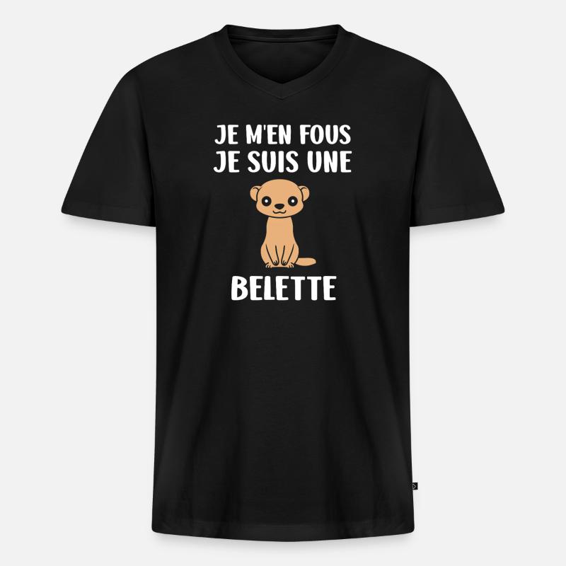 Süßes Wiesel auf Schwarz - Männer Premium Bio T-Shirt mit V-Ausschnitt - Schwarz