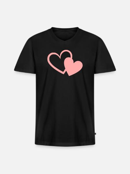 Valentines Pink Heart, Valentine's Day - Men's Premium Organic T-shirt with V-neck - black