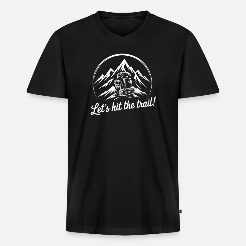 Bergpfad Abenteuer Rucksackdesign - Männer Premium Bio T-Shirt mit V-Ausschnitt - Schwarz