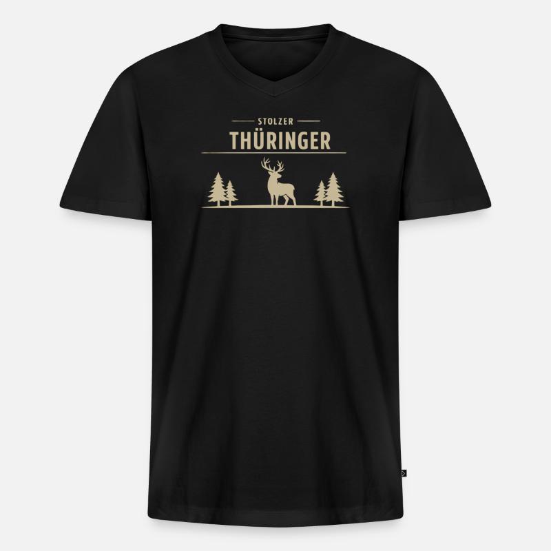 Stolzer Thüringer – Wald & Hirsch Design - Männer Premium Bio T-Shirt mit V-Ausschnitt - Schwarz