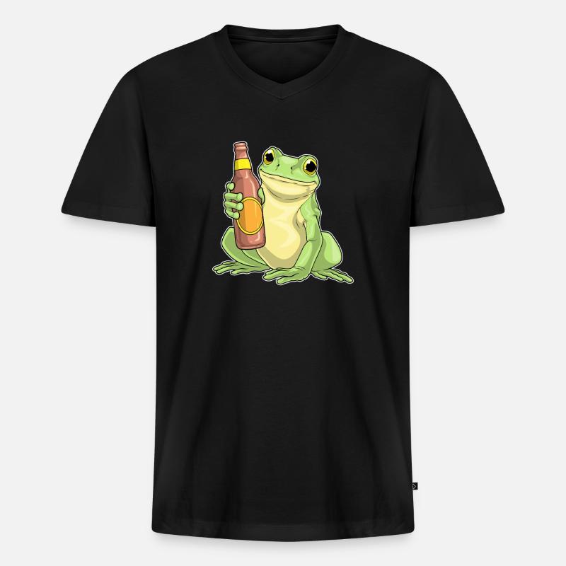 Frosch Flasche Bier - Männer Premium Bio T-Shirt mit V-Ausschnitt - Schwarz