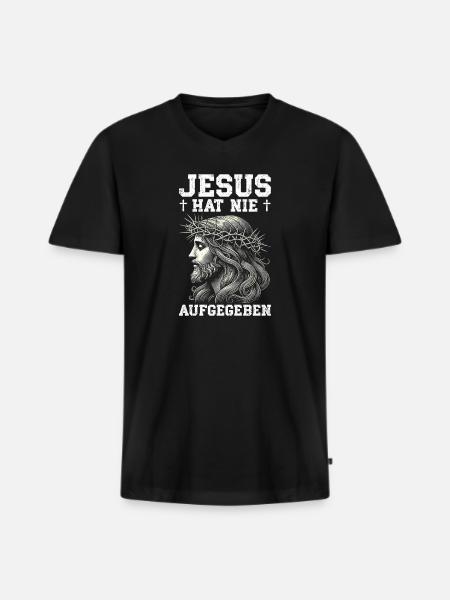 Jesus Never Gave Up Christian Church - Men's Premium Organic T-shirt with V-neck - black