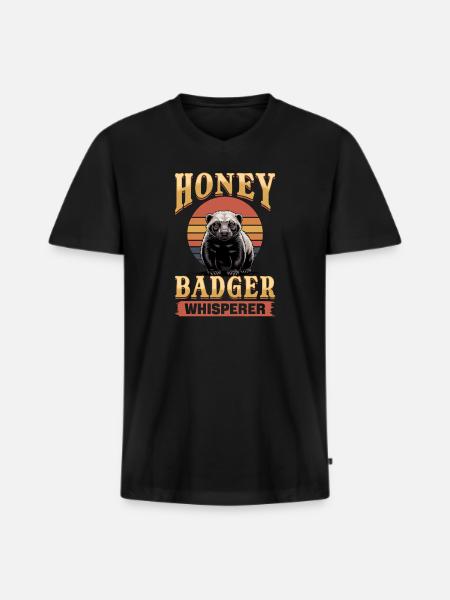 Funny Honey Badger - Männer Premium Bio T-Shirt mit V-Ausschnitt - Schwarz