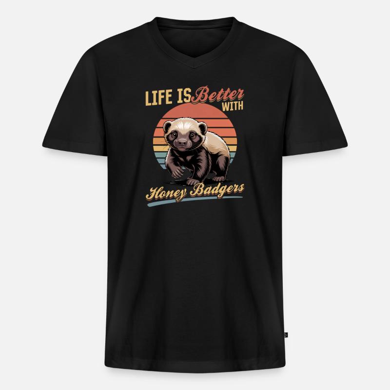Funny Honey Badger - Männer Premium Bio T-Shirt mit V-Ausschnitt - Schwarz