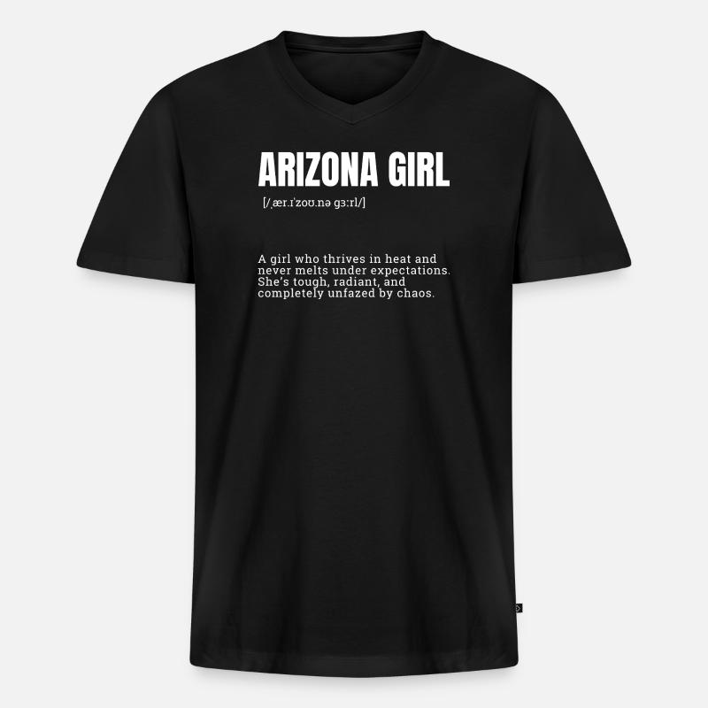 Arizona Hitzeheldin - Männer Premium Bio T-Shirt mit V-Ausschnitt - Schwarz