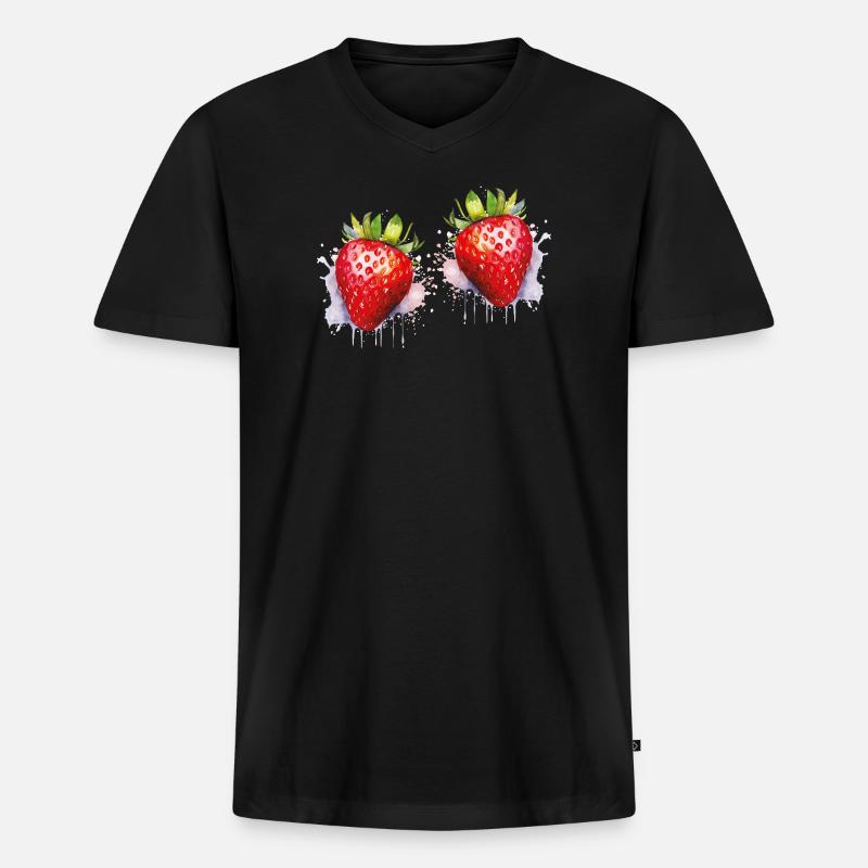 Wasserfarbene Erdbeeren - Männer Premium Bio T-Shirt mit V-Ausschnitt - Schwarz