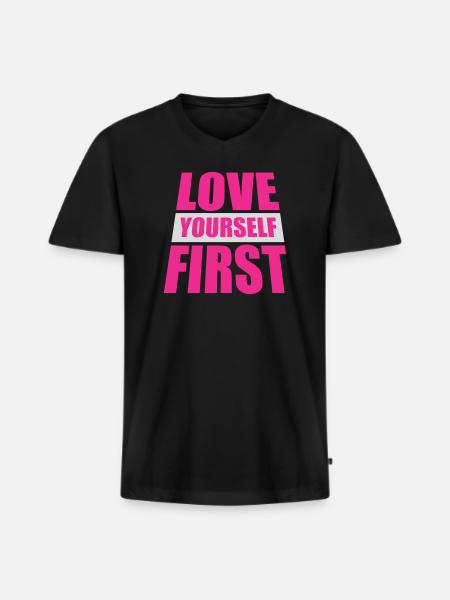 Love Yourself First Self-Love Self-Care - Men's Premium Organic T-shirt with V-neck - black