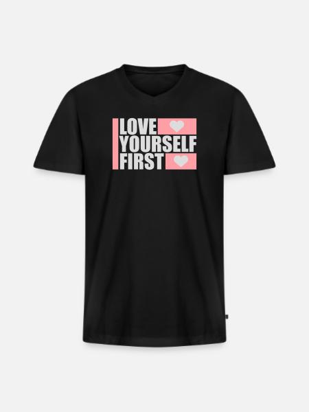 Love Yourself First Self-Love Self-Care - Men's Premium Organic T-shirt with V-neck - black