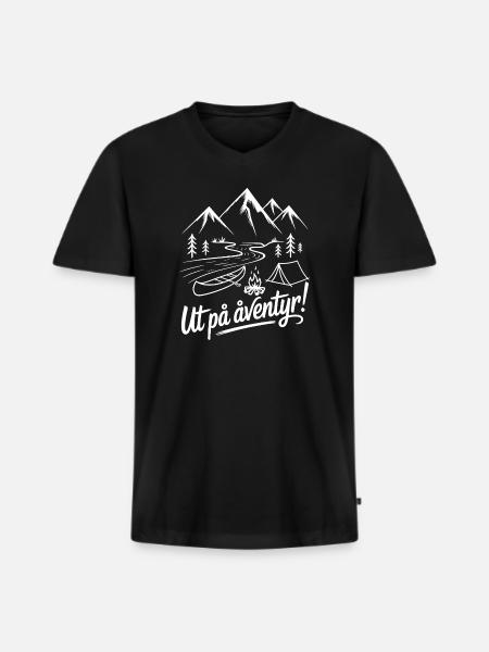 Bergabenteuer mit Zelt und Fluss - Männer Premium Bio T-Shirt mit V-Ausschnitt - Schwarz