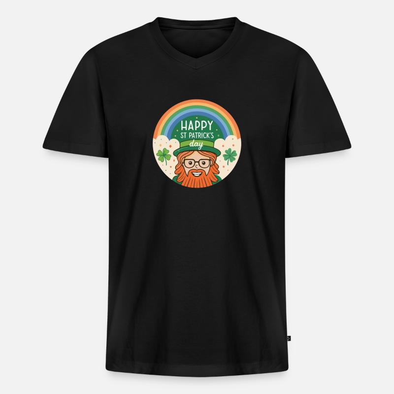 St. Patrick's Regenbogen-Kobold - Männer Premium Bio T-Shirt mit V-Ausschnitt - Schwarz