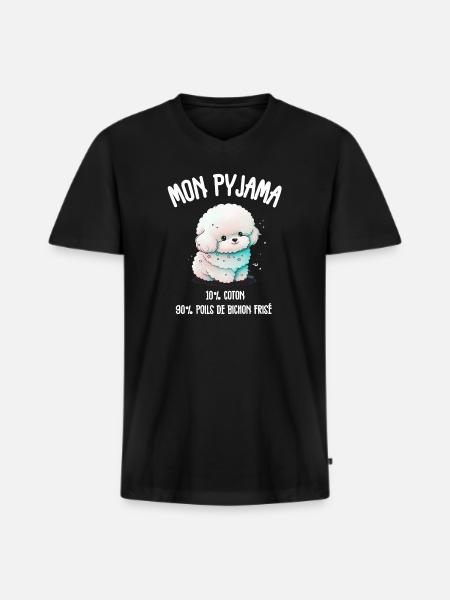Lustiger Hund Bichon-Schlafanzug - Männer Premium Bio T-Shirt mit V-Ausschnitt - Schwarz