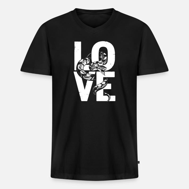 Königspython Schlangen LOVE Terrarium Python - Männer Premium Bio T-Shirt mit V-Ausschnitt - Schwarz