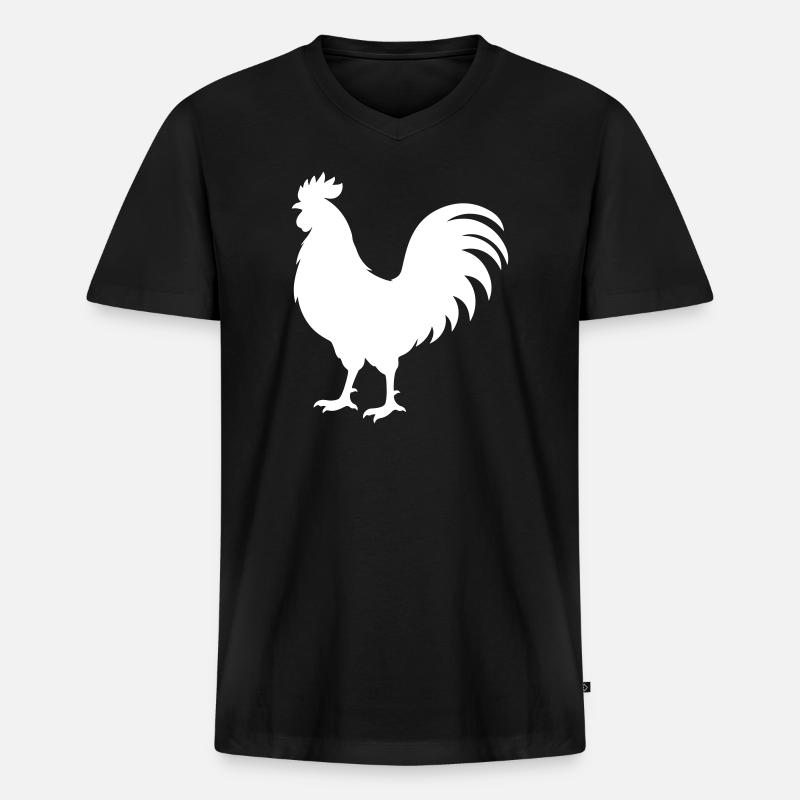 Hahn Silhouette - Männer Premium Bio T-Shirt mit V-Ausschnitt - Schwarz