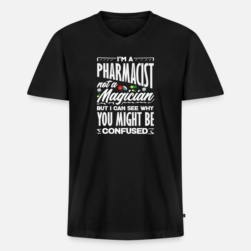 Apotheker Kein Zauberer Pharmazietechniker - Männer Premium Bio T-Shirt mit V-Ausschnitt - Schwarz