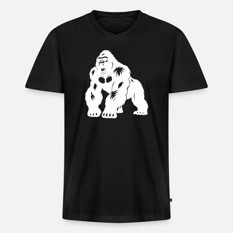 Gorilla Silverback Silhouette - Männer Premium Bio T-Shirt mit V-Ausschnitt - Schwarz