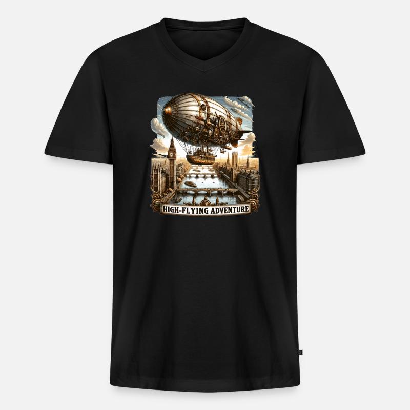 Hochfliegendes Luftschiff über Londons Horizont - Männer Premium Bio T-Shirt mit V-Ausschnitt - Schwarz