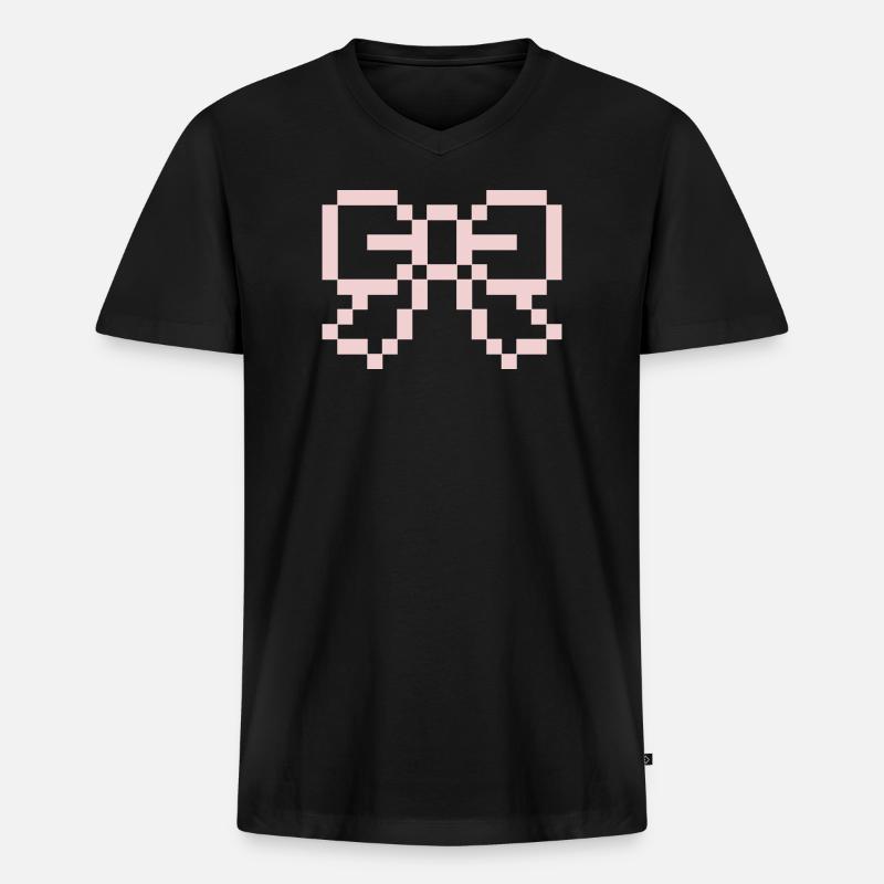 Pink Pixel Bow - Männer Premium Bio T-Shirt mit V-Ausschnitt - Schwarz