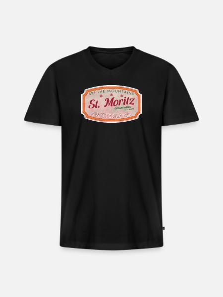 St Moritz Mountain Ski Label - Men's Premium Organic T-shirt with V-neck - black