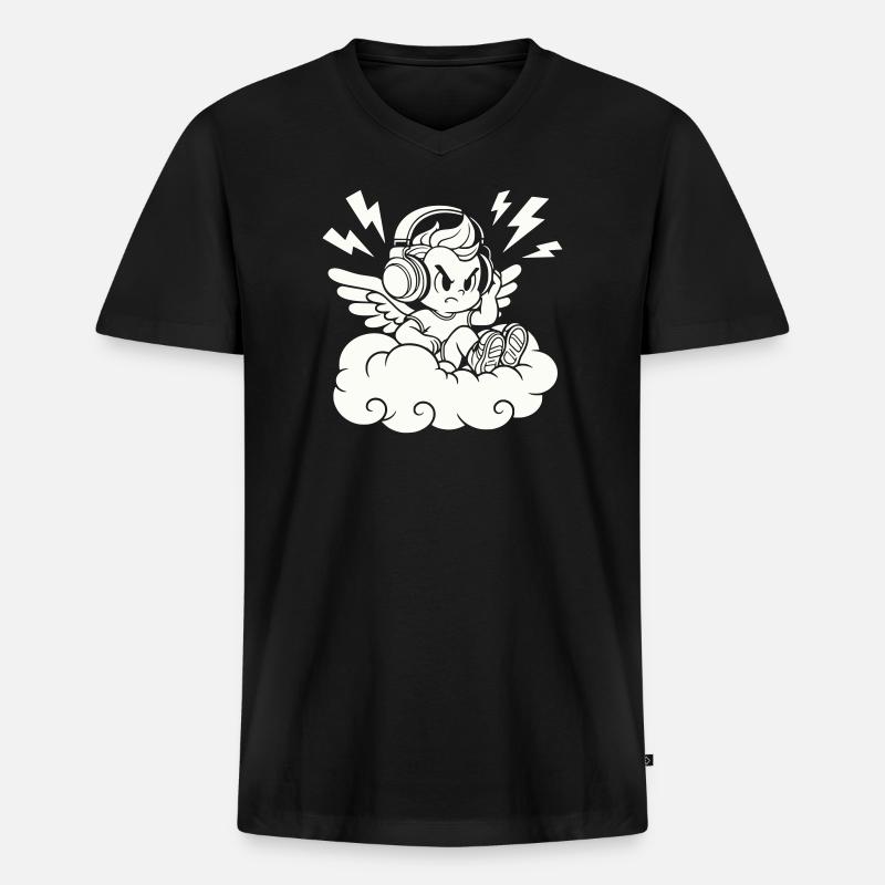 Musik Engel – Cherub mit Kopfhörern - Männer Premium Bio T-Shirt mit V-Ausschnitt - Schwarz