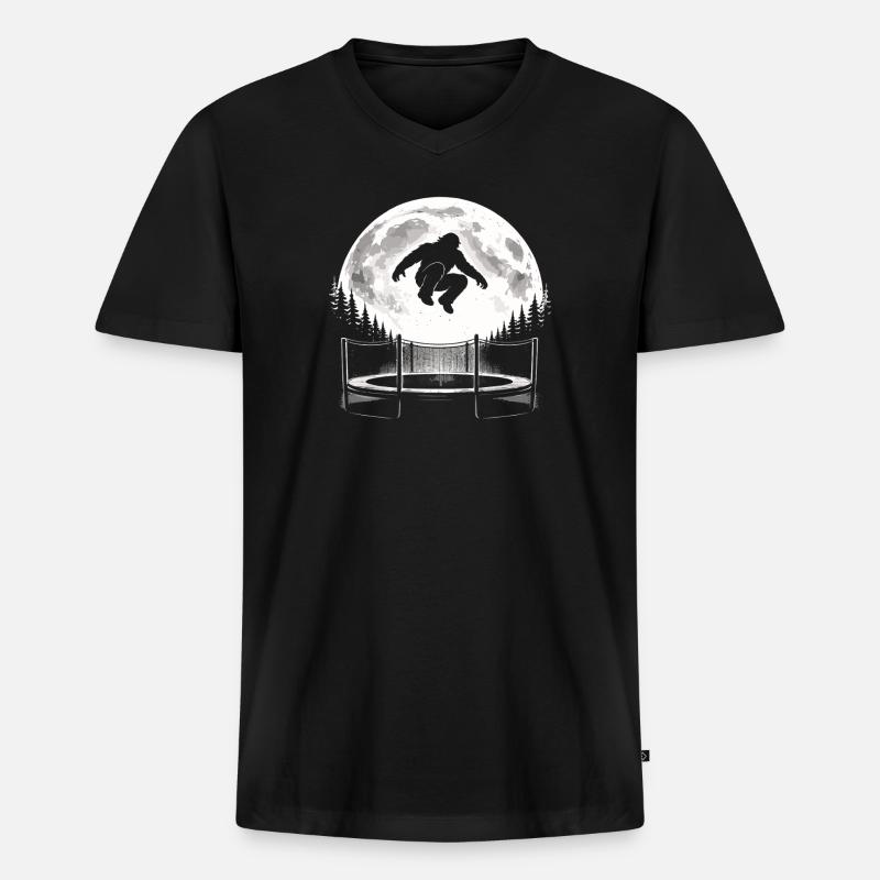 Bigfoot auf Trampolin - Männer Premium Bio T-Shirt mit V-Ausschnitt - Schwarz