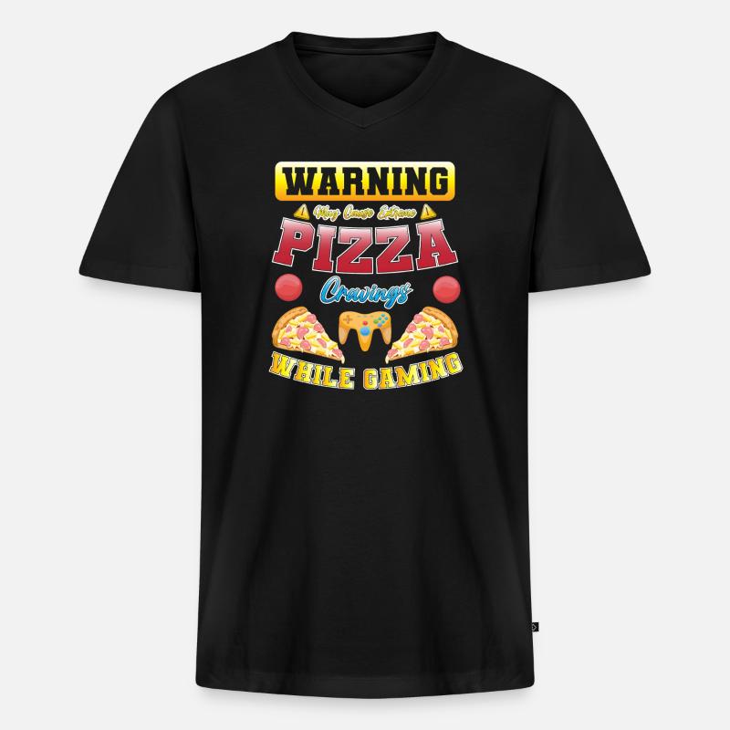Pizza Gaming - Männer Premium Bio T-Shirt mit V-Ausschnitt - Schwarz