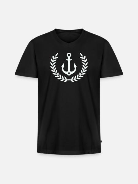 Anker im Lorbeerkranz - Männer Premium Bio T-Shirt mit V-Ausschnitt - Schwarz