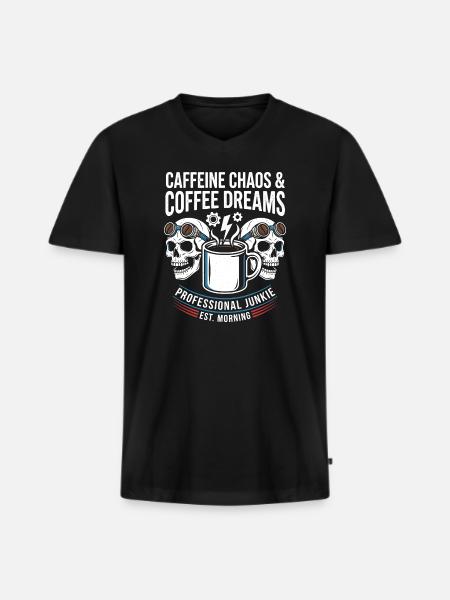 Kaffeechaos Skulls Morgenjunkie Design - Männer Premium Bio T-Shirt mit V-Ausschnitt - Schwarz