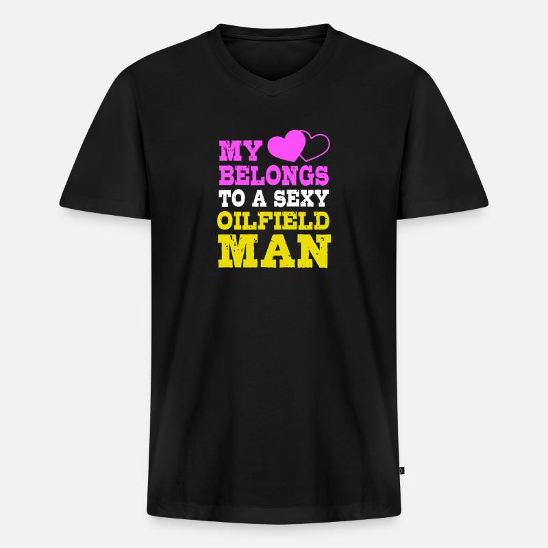 Ölfeld Ehefrau Bohrinsel Ölbohrinsel - Männer Premium Bio T-Shirt mit V-Ausschnitt - Schwarz