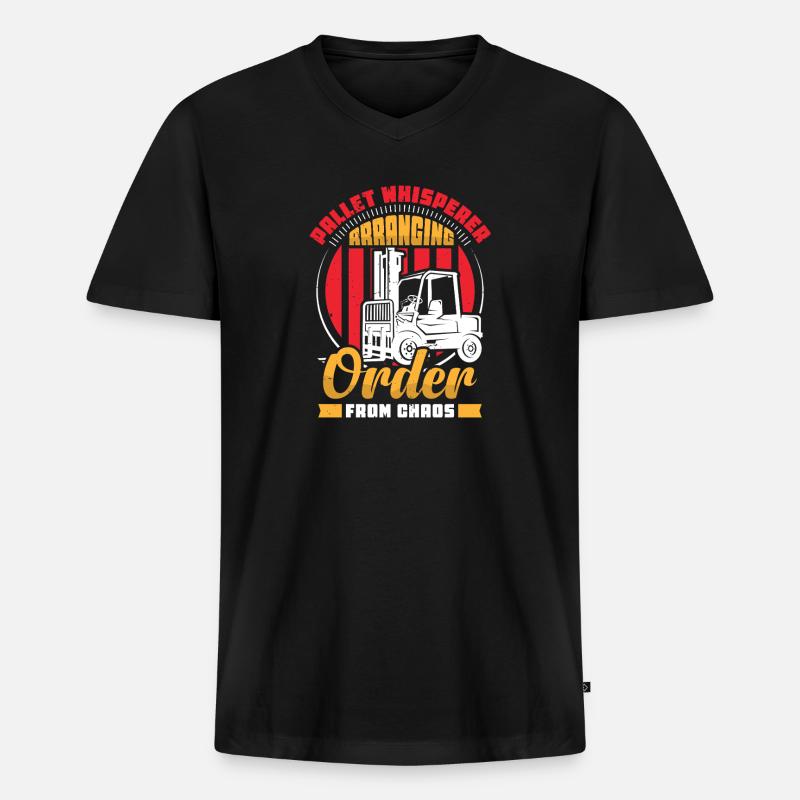 Staplerfahrer Englisch Spruch Stapler - Männer Premium Bio T-Shirt mit V-Ausschnitt - Schwarz
