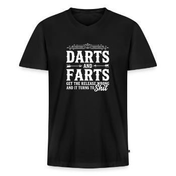Darts und Furze bringen die Loslösung falsch und sie dreht sich - Männer Premium Bio T-Shirt mit V-Ausschnitt - Schwarz - Vorne - Nico (187cm)