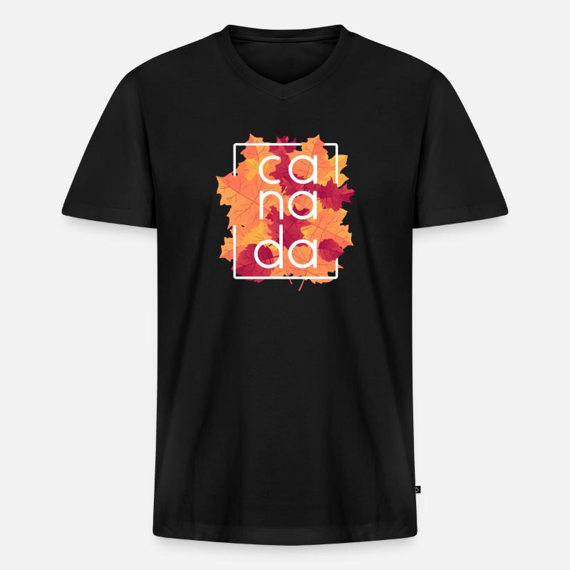 Canada Autumn Maple Leaves Design - Männer Premium Bio T-Shirt mit V-Ausschnitt - Schwarz