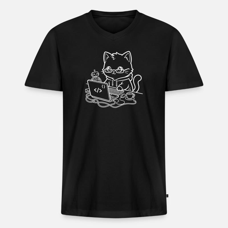 Coder Kawaii Katze Programmierer - Männer Premium Bio T-Shirt mit V-Ausschnitt - Schwarz