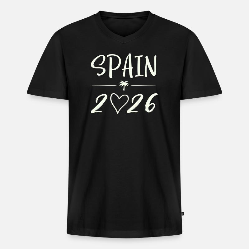 Spanien 2026 Palmen - Männer Premium Bio T-Shirt mit V-Ausschnitt - Schwarz